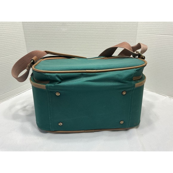 Jaguar Vintage Travel Vanity Case Forest Green Canvas Makeup Train Bag Brown Tri - Picture 10 of 13